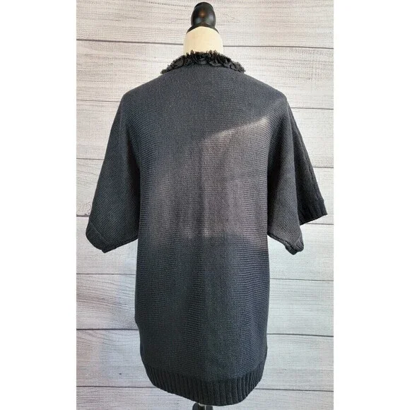 CHICO'S Flower Collar Knit Open Cardigan Black Size 3 (XL/16) - Picture 3 of 6